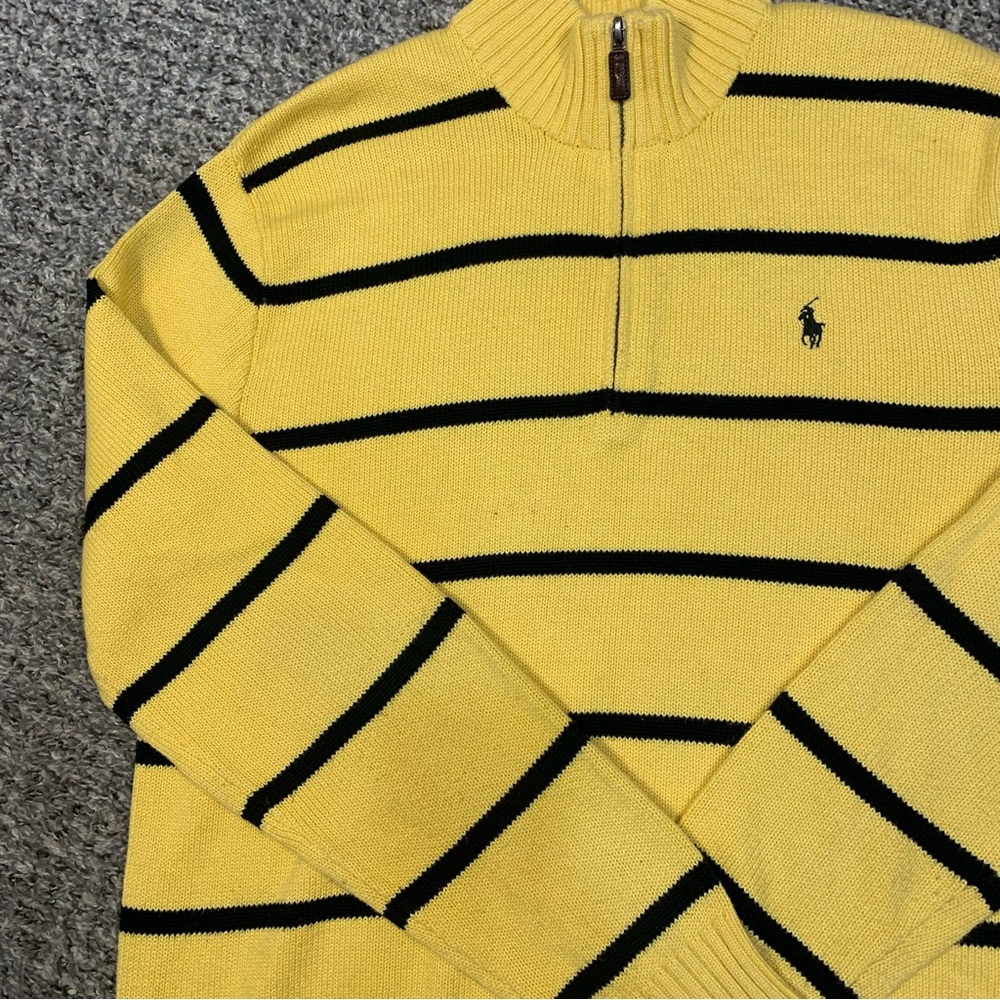 Polo Ralph Lauren VTG Quarter Zip Pullover Striped Cotton Sweater - Picture 4 of 13